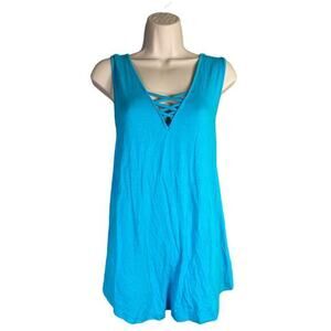 Women's 2XL Sleeveless V-Neck Criss‎ Cross Tank Top Blue Casual Summer Stretchy